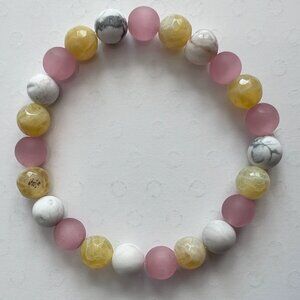 Handmade Frosted Glass Beads with Howlite Stretch Bracelet 8mm